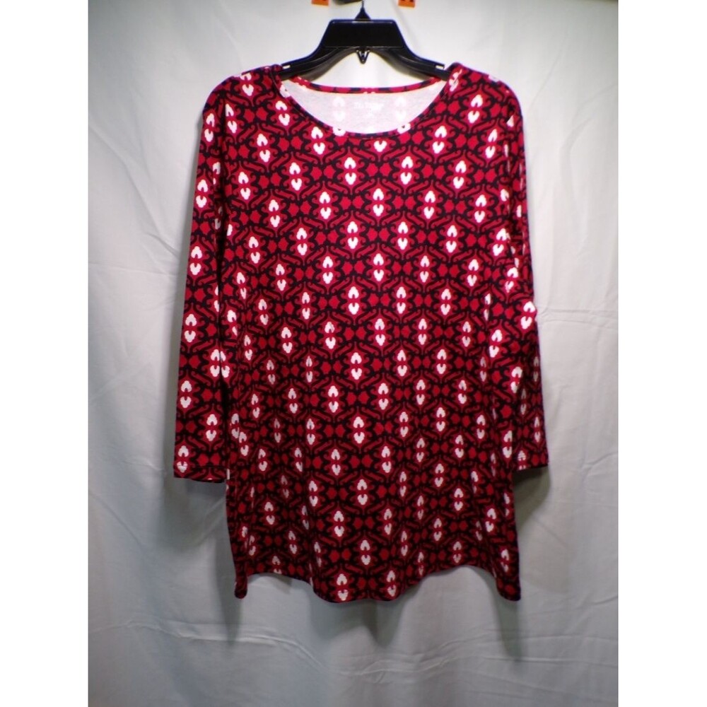 LuLaRoe Irma Tunic Top Womens 1X Red Black White Geometric Scoop Neck